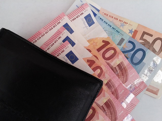 eura v černé peněžence
